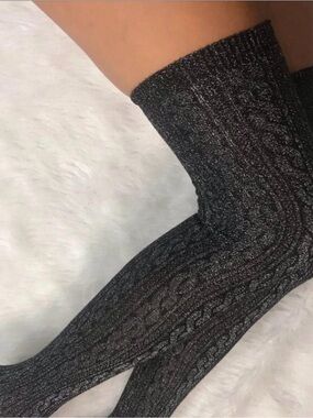 Source Unknown Black Sparkle Cable-Knit Crew Socks - Women's